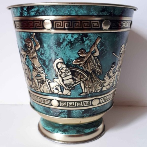 Greek Circular Tin Storage Box Green Gold - Picture 3 of 8